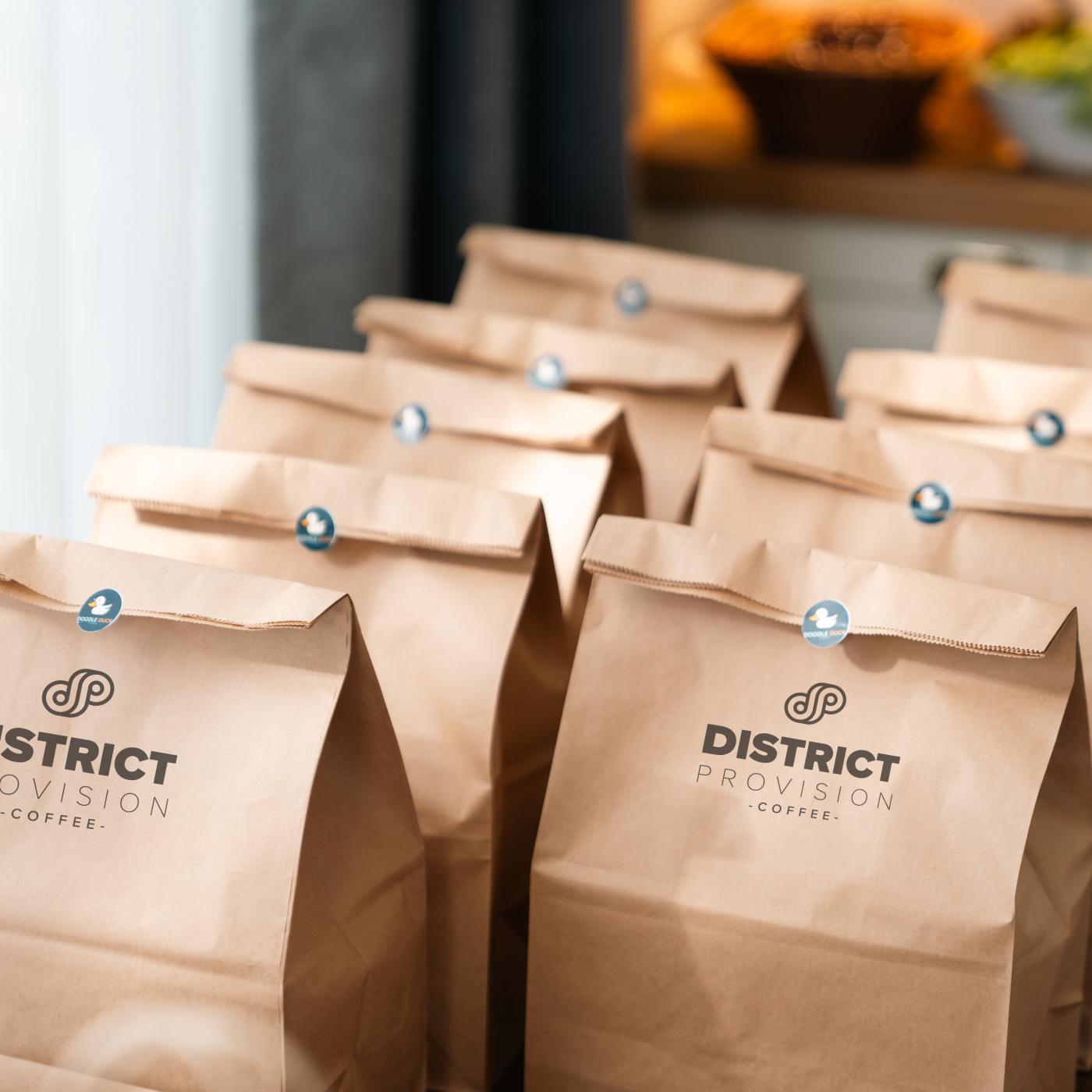 Branded kraft and white grab bags
